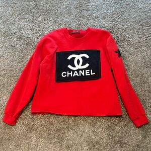 Red Crewneck Sweater with Logo Patch
